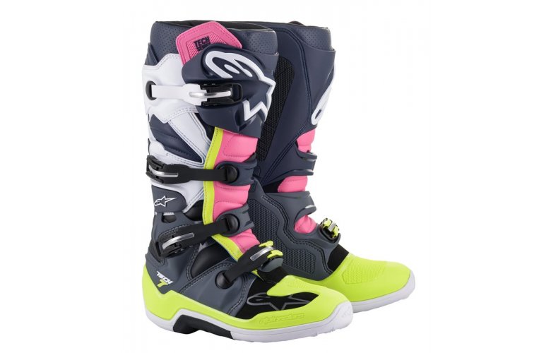 ΜΠΟΤΕΣ ALPINESTARS TECH 7 ΜΠΛΕ/ΛΕΥΚΟ/ΡΟΖ/ΚΙΤΡΙΝΟ